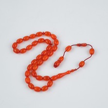 Lapisdo Sıkma Kehribar Usta Işi Imzalı Beyzi Kesim 7x9.5mm Tesbih - Turuncu