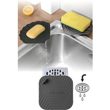 Omilife Siyah Kare Koku Önleyici Silikon Gider Kapağı ve Siyah Istiridye Şekilli Su Giderli Sabunluk Şık Tasarımlı Hijyenik ve Fonksiyonel 2li Banyo Mutfak Seti