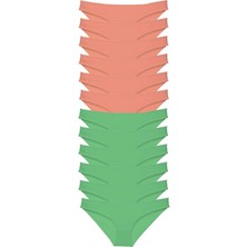 Leopardess 12 adet Eko Set Likralı Kadın Slip Külot Pudra Yeşil