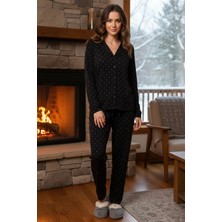 Remsa Kadın Önü Düğmeli Suprem Pijama Takımı 0522 SIYAH01