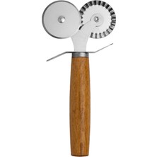 Kitchen Design Lab Çift Başlı Hamur Kesici Pizza Ruleti Börek Kesme Bıçağı Bambu Saplı