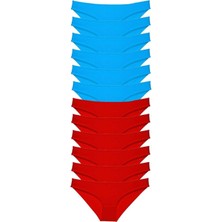 Leopardess 12 adet Süper Eko Set Likralı Kadın Slip Külot Kırmızı Mavi