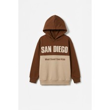Perendi Erkek Çocuk Kapüşonlu Baskı Detaylı Parçalı Sweatshirt – Kahverengi/taş