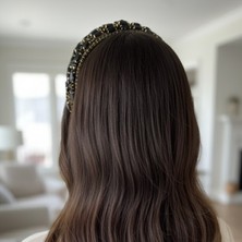 Mare Accessories Siyah Taşlı Gold Detaylı Siyah Taç