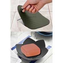 Omilife Siyah Kare Tasarımlı Koku Önleyici Silikon Gider Kapağı ve Siyah Lotus Desenli Su Giderli Sabunluk