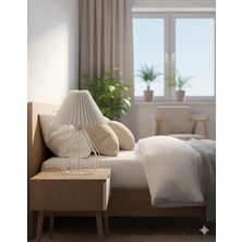 Decodelight Beyaz Rustik Modern Metal Tel Ayaklı 22'lik Pileli Beyaz Kumaş Şapkalı Abajur Masa Lambası