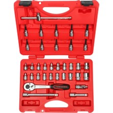 İzeltaş 3/8" Altı Köşe Lokma ve Lokmalı Allen Uç Seti (35 Parça, Metrik) | Cırcır Kollu, Komple Tamir Takımı