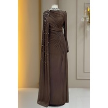 Amine Hüma Helen Abiye Elbise Kahverengi