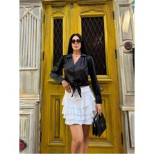 New Station Ipek Saten Gömlek Düğmeli