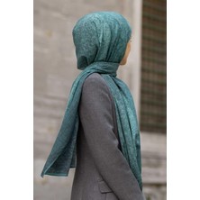 Vissona Lüks Medine Ipeği Doku Desenli Petrol Yeşili Renkli 75X195 Kırışmaz Şal Moss Krep Dikiş Tipi Italyan Dikişli
