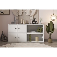 Nettrends Modüler Kapaklı & Açık Raflı Konsol – 133 cm - BEYAZ-NRG-KNS-1021