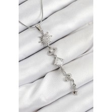 Ebijuteri Çelik Zirkon Taşlı Güneş ve Ay Model Gümüş Renk Kadın Kolye