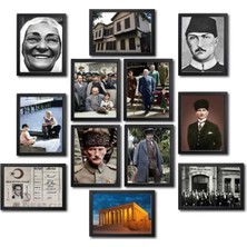 Atatürk Köşesi 12 li Ahşap Tablo Seti, Mdf Tablo, Atatürk Tablosu