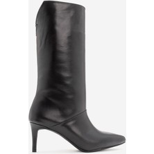 Dericlub Kadın Sivri Burun Topuklu Çizme Gerçek Deri Rg 5507 Siyah