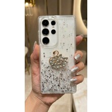 MobaxAksesuar Samsung Galaxy S24 Ultra Kılıf Taşlı Kuğu Kabartmalı Pırıltılı Parlak Silikon Kapak Bs1