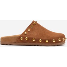 Dericlub Kadın Ucu Kapalı Zımbalı Sabo Terlik Gerçek Süet Deri Zy 4133 Taba