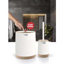 Okyanus Home Nida Beyaz Due Desenli Eko 2'li Wc Kova ve Fırça Seti Modern Stil Suya Dayanıklı