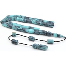 Murty99 Halil Usta Imzalı Kesme Model Bilek Boy Turkuaz Gri Sıkma Kehribar Tesbih