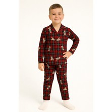 Zepkids Gömlek Yaka Ayıcık Baskılı Bordo Renk Erkek Çocuk Pijama Takımı
