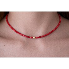 Aida Jewelss 14 Ayar Altın Burgulu Arpa Kesim Doğal Mercan Taşlı Özel Tasarım Şans Kolyesi