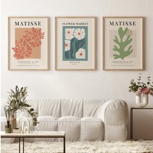 Pam Studio 3’lü Matisse Tarzı Modern Poster Seti – Çiçek ve Yaprak Desenli Ahşap Çerçeveli Duvar Tablosu