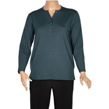 Pıtırcık Cimariva Kadın Dicle Büyük Beden V Yaka Dantelli Koyu Turkuaz Bluz