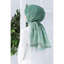 Vissona Lüks Medine Ipeği Geometri Desenli Mint Yeşili Renkli 75X195 Kırışmaz Şal Moss Krep Dikiş Tipi Italyan Dikişli