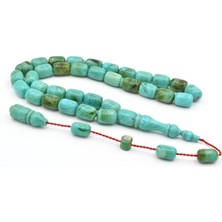 Murty99 Halil Usta Imzalı Fıçı Model Iri Boy Turkuaz Yeşil Sıkma Kehribar Tesbih