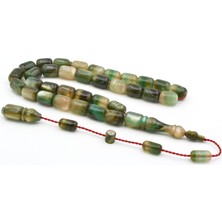 Murty99 Halil Usta Imzalı Fıçı Model Iri Boy Sedefli Yeşil Sıkma Kehribar Tesbih