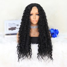 Elma Shop Afro Dalga Siyah Orta Boy Tül Peruk