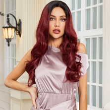 Elma Shop Siyah / Kızıl Ombreli Hafif Dalgalı Tül Peruk