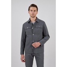 Paco Romano Erkek Slim Fit Gri Renk Gömlek Ceket Kapak Cepli Spor Alt Üst Takım