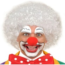 Elma Shop Beyaz Renk Kıvırcık Afro Bonus Peruk Saç ve Kırmızı Sünger B Seti