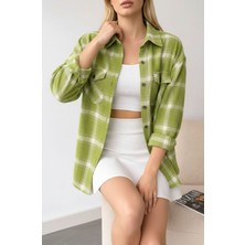 Mamayaga Kadın Desen Bloklu Oduncu Oversize Bol ve Geniş Kalıp Casual Cepli Yakalı Ceket Gömlek