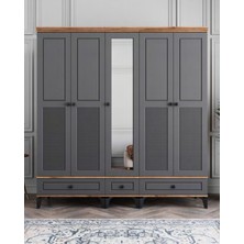 Miracool Panjur Fix 5 Kapılı Dolap / %100MDF / Çam-Antrasit
