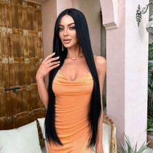 Elma Shop Siyah Ekstra Uzun Boy Tül Peruk