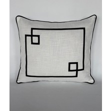 Pemteks Tekstil 45X50 Kurdele Çerçeveli Fitilli Keten Görünümlü Fermuarlı Kırlent Kılıfı