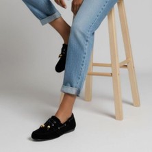 Ne&Ve Shoes Süet Hakiki Deri Boncuklu Makosen Kadın Kolej Loafer