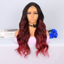 Elma Shop Siyah Kızıl Ombreli Tül Peruk