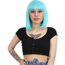 Elma Shop Küt Kahküllü Fiber Sentetik Peruk / Bebek Mavisi