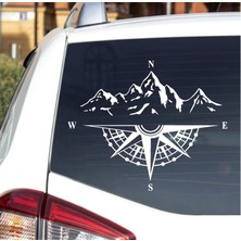 Sticker Dizayn Pusula ve Dağ Sticker - Araba Oto Motosiklet Karavan Cam Sticker - 00048