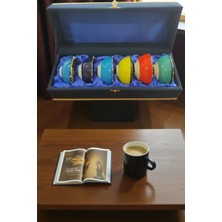 e-meta Dekoratif Çiçek Desenli El Yapımı Seramik Sosluk Çerezlik 6'lı Set - Kadife Hediye Kutusu