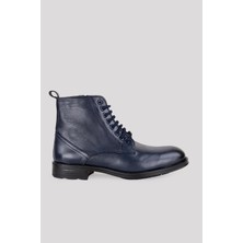 Paco Romano Erkek Lacivert Yandan Fermuarlı Önden Bağcıklı Hakiki Deri Bot