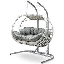 Gardemo Bergama Çiftli Rattan Salıncak Dış Mekan Bahçe Balkon ve Teras Salıncağı