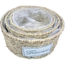 Yuvarlak Doğal Hasır Saksı Seti - 3'lü