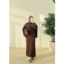 Moda Aksa Örgülü Atkılı Elbise Kahve