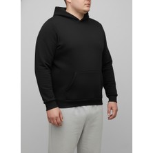 Balkonda Sweatshirt Kapüşonlu 3 Iplik Bol Kesim Yumuşak Esnek Unisex Mat Siyah