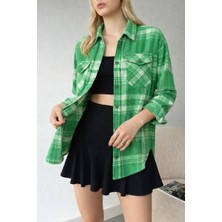 Mamayaga Kadın Desen Bloklu Oduncu Oversize Bol ve Geniş Kalıp Casual Cepli Yakalı Ceket Gömlek
