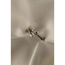 Nenya Vıp Çelik Minimal Seri Kare Kesim Çift Zirkon Taşlı Ayarlanabilir Yüzük