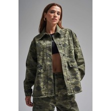 Its Basic Kadın Kamufulaj Renk Oversize Bol Kesim Tasarım Ceket
